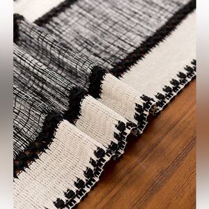 Boho Black & Cream Woven Table Runner | 30x220cm | Fringe | Seats 6–8